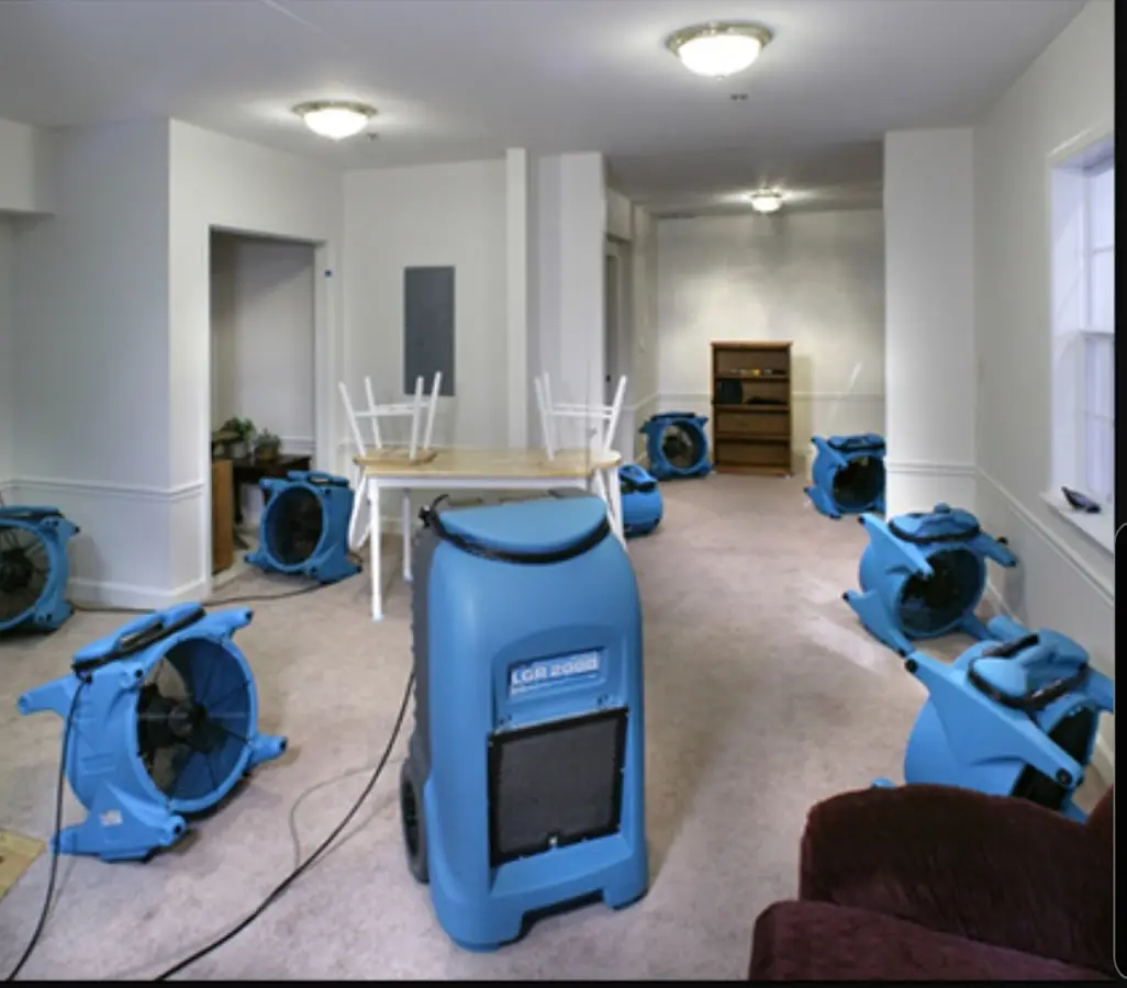 Air movers and dehumidifier setup for Water Extraction & Removal in Lakes of the Four Seasons