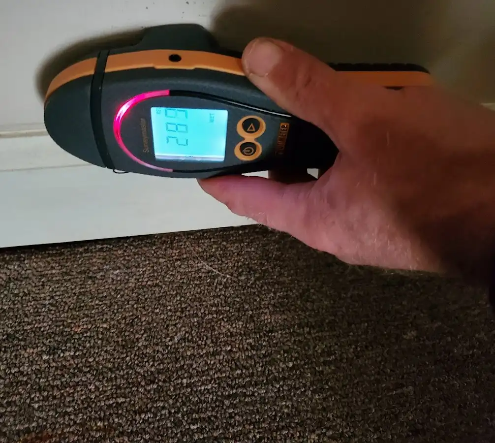 Moisture detection at baseboard during Burst Pipe Cleanup in Lakes of the Four Seasons